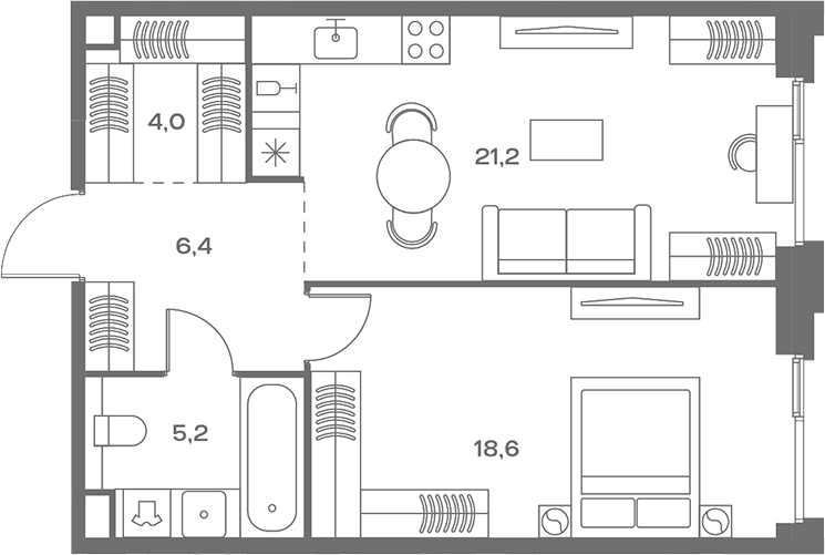 Планировка — Soul, 2-комн., 55 м²