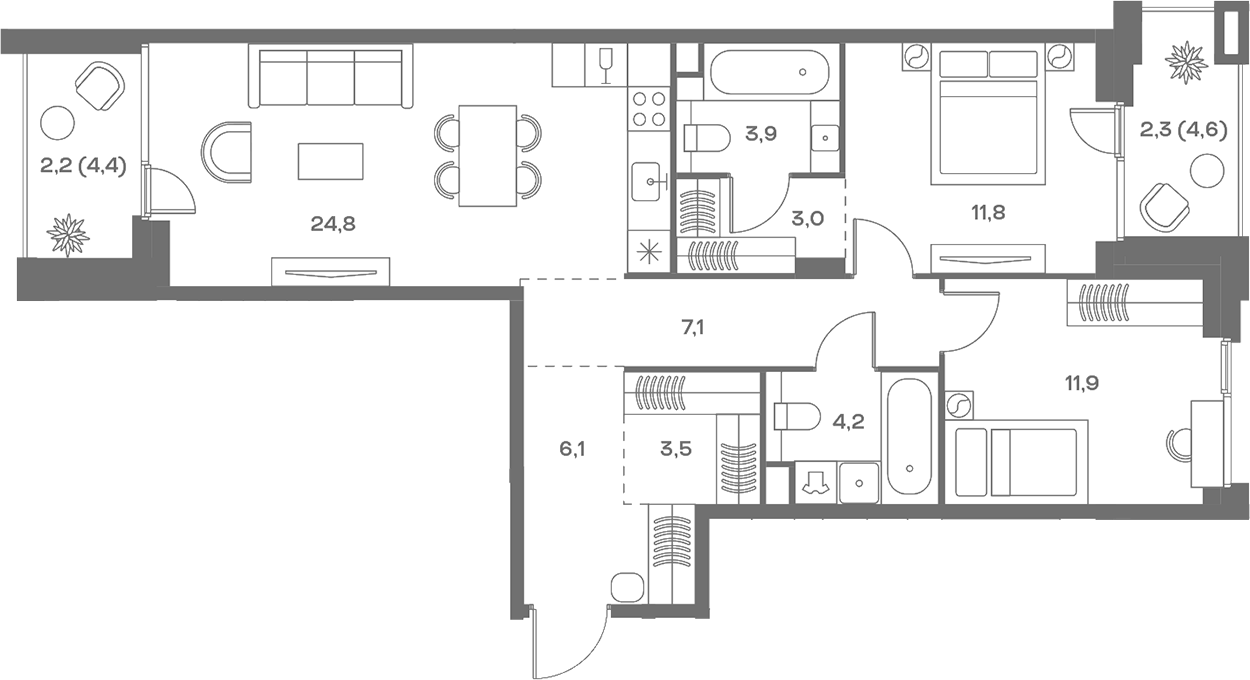 Планировка — Soul, 3-комн., 76 м²
