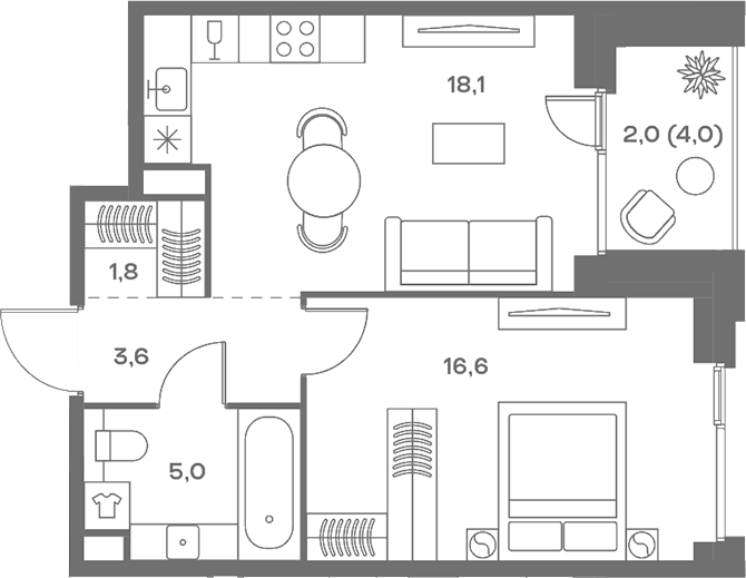 Планировка — Soul, 2-комн., 45 м²