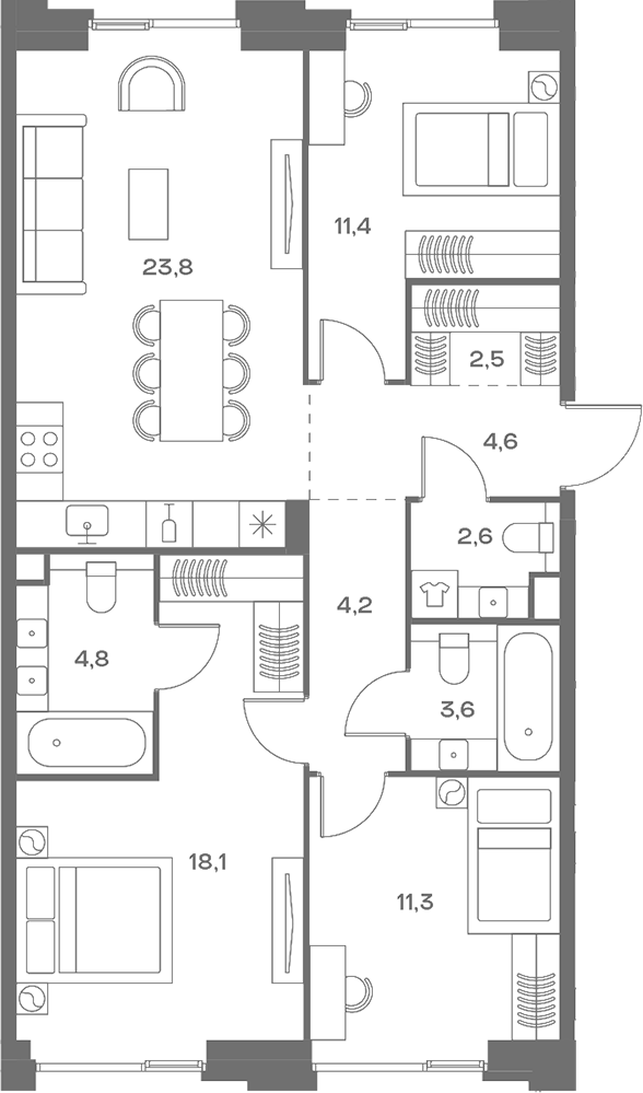 Планировка — Soul, 4-комн., 87 м²