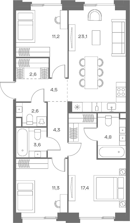 Планировка — Soul, 4-комн., 85 м²