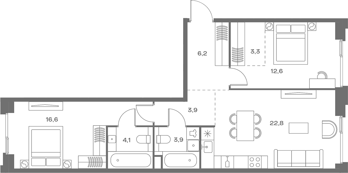 Планировка — Soul, 3-комн., 73 м²