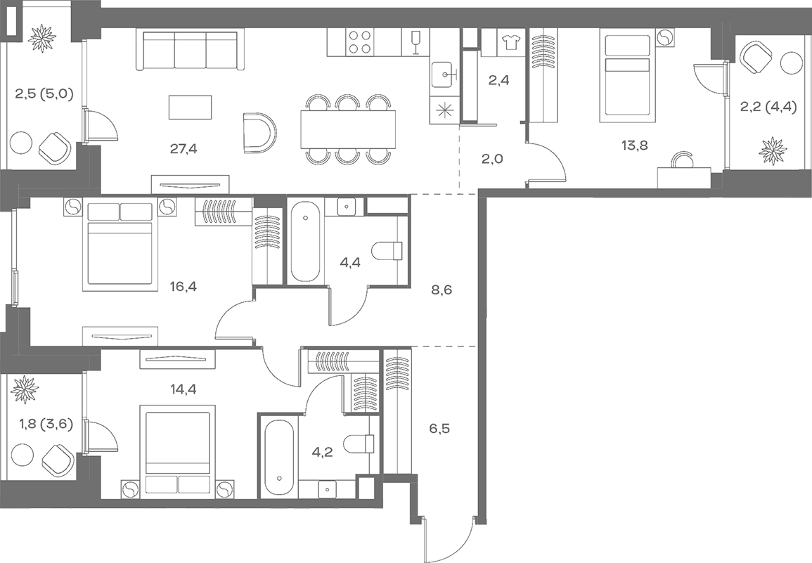 Планировка — Soul, 4-комн., 100 м²