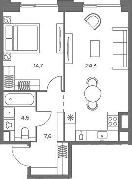 Планировка — Soul, 2-комн., 51 м²