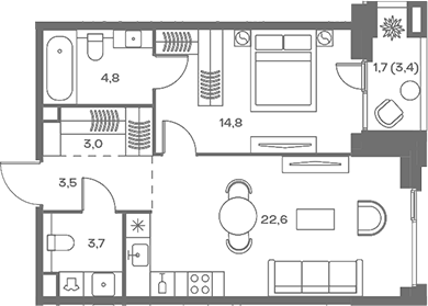 Планировка — Soul, 2-комн., 52 м²