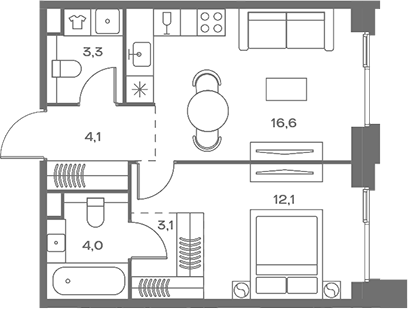 Планировка — Soul, 2-комн., 43 м²