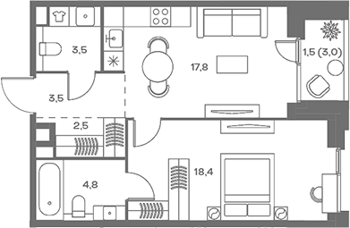 Планировка — Soul, 2-комн., 51 м²