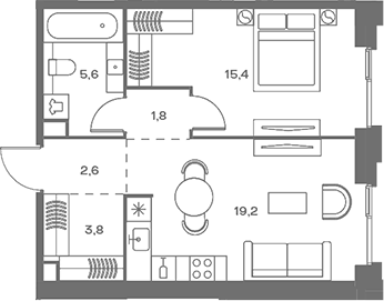 Планировка — Soul, 2-комн., 48 м²