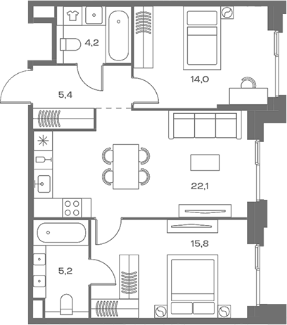 Планировка — Soul, 3-комн., 67 м²