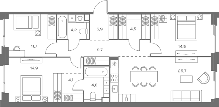 Планировка — Soul, 4-комн., 98 м²