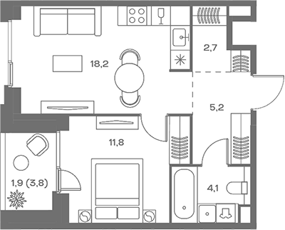 Планировка — Soul, 2-комн., 42 м²