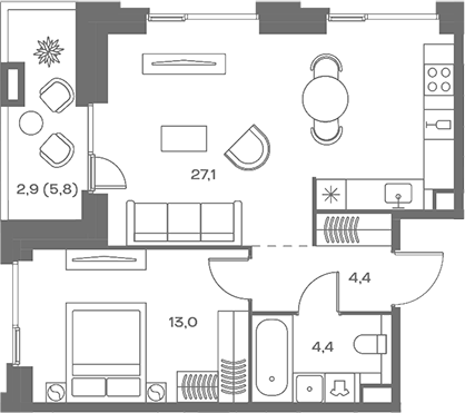 Планировка — Soul, 2-комн., 49 м²
