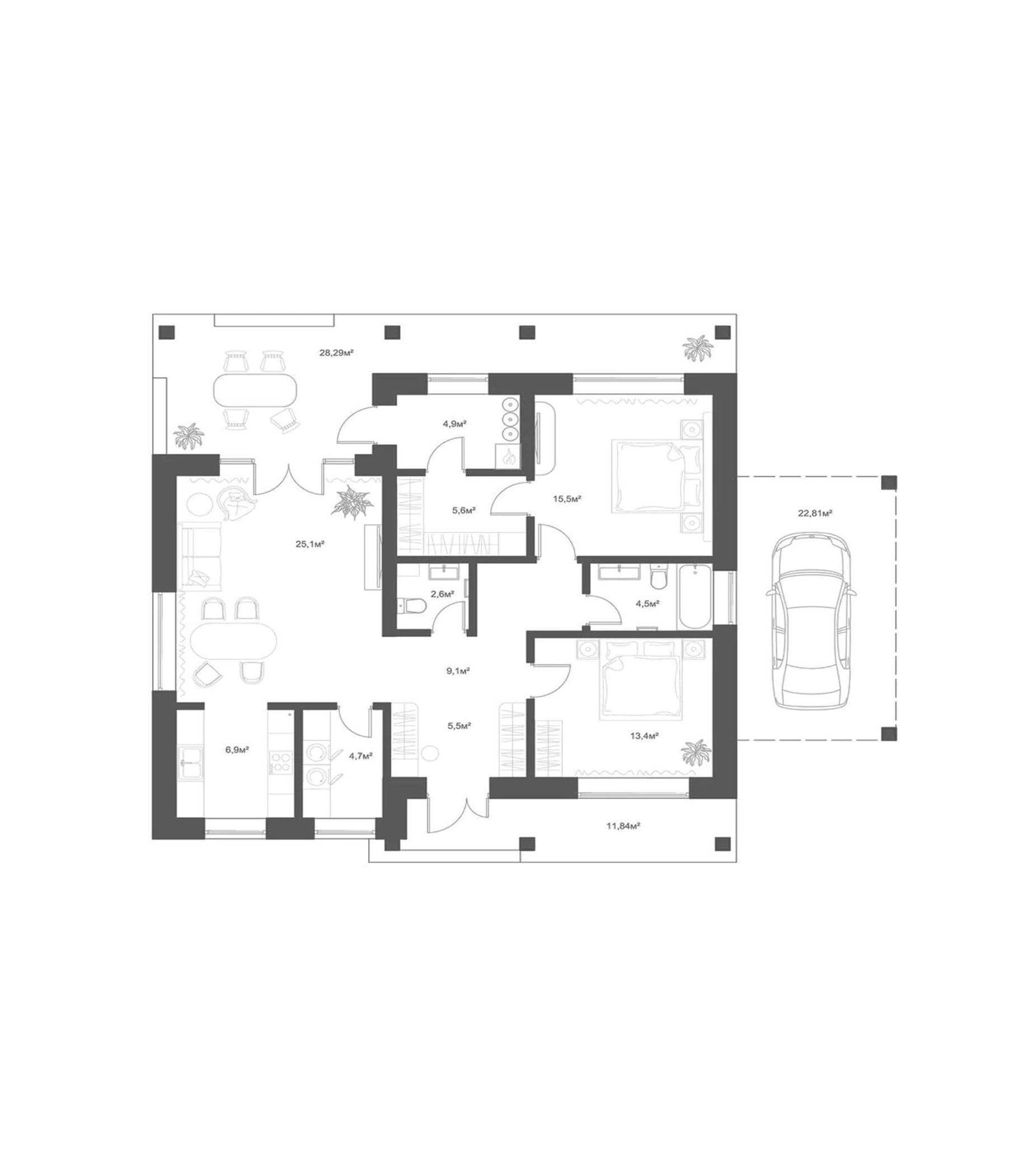 Планировка — Коттеджный поселок NovaLife, 3-комн., 98 м²