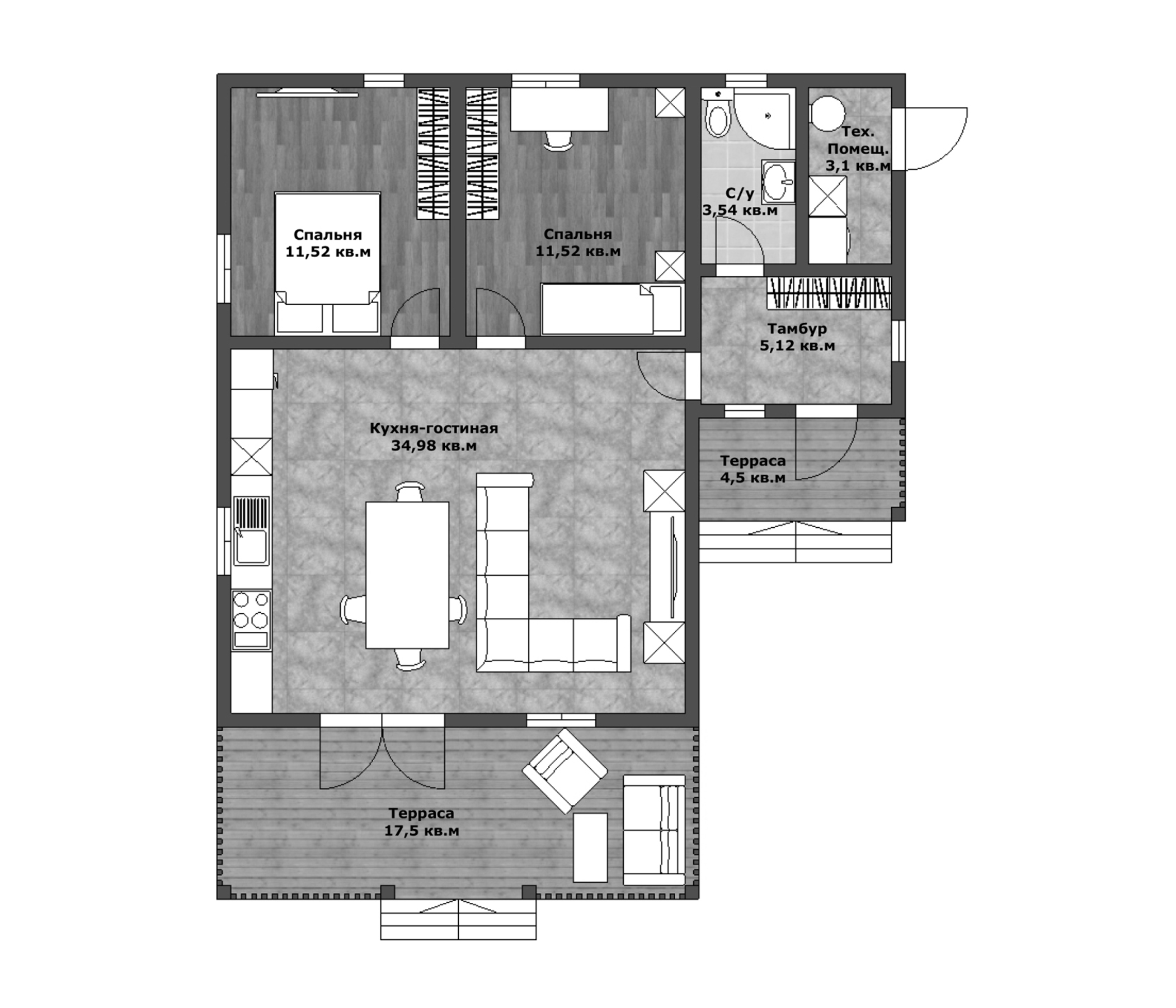 Планировка — Коттеджный поселок NovaLife, 2-комн., 70 м²