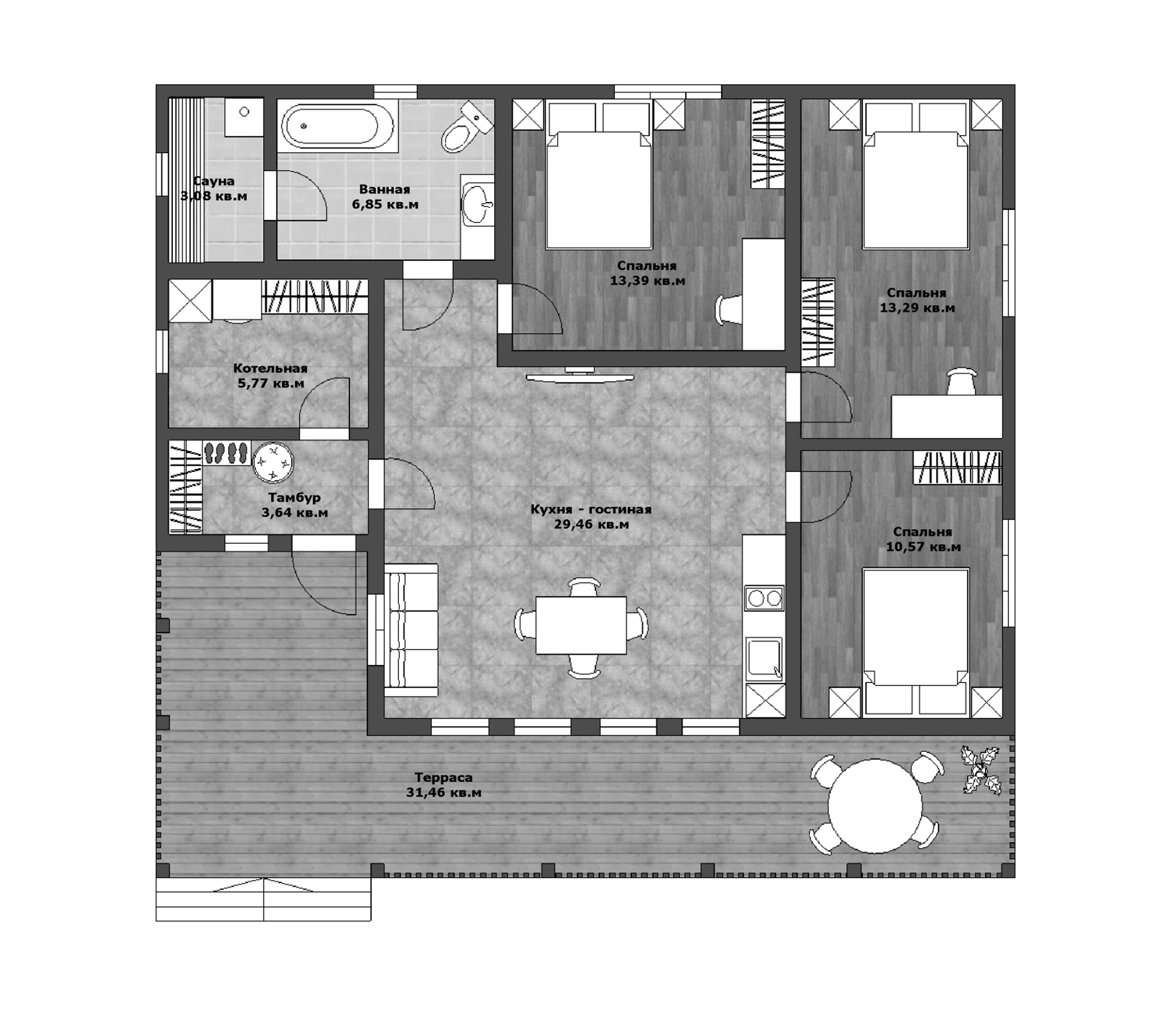Планировка — Коттеджный поселок NovaLife, 3-комн., 86 м²