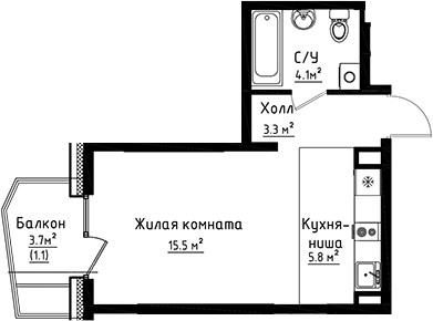 Планировка — Коллекция, Студия, 29 м²