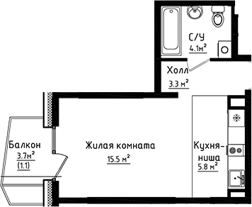 Планировка — Коллекция, Студия, 29 м²