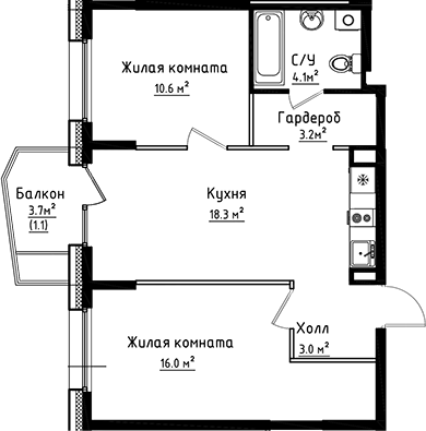 Планировка — Коллекция, 2-комн., 55 м²