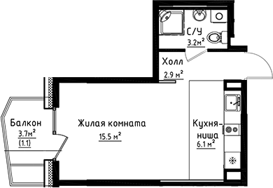 Планировка — Коллекция, Студия, 28 м²
