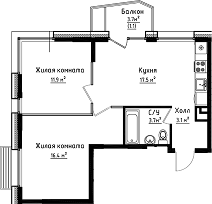 Планировка — Коллекция, 2-комн., 53 м²