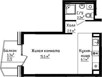 Планировка — Коллекция, Студия, 28 м²