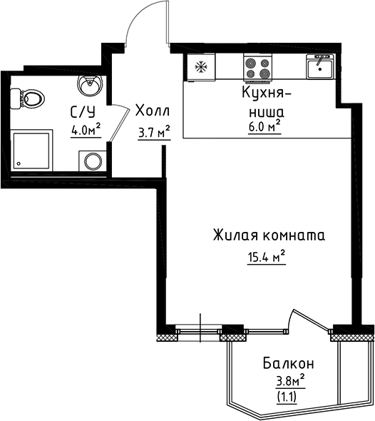 Планировка — Коллекция, Студия, 29 м²