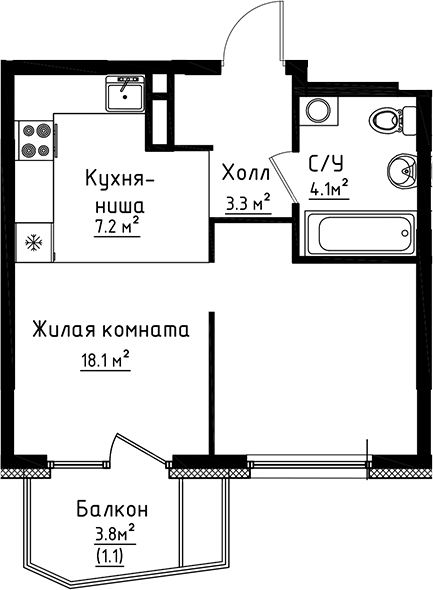 Планировка — Коллекция, Студия, 33 м²