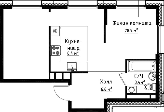 Планировка — Коллекция, Студия, 45 м²