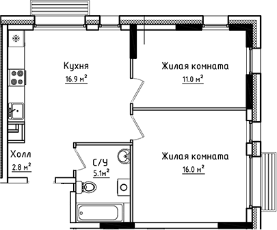 Планировка — Коллекция, 2-комн., 52 м²