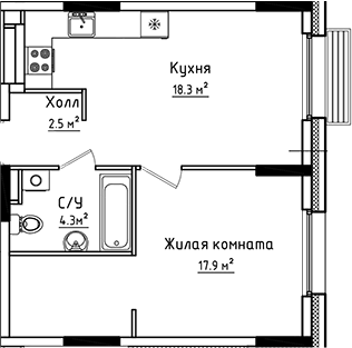 Планировка — Коллекция, 1-комн., 43 м²