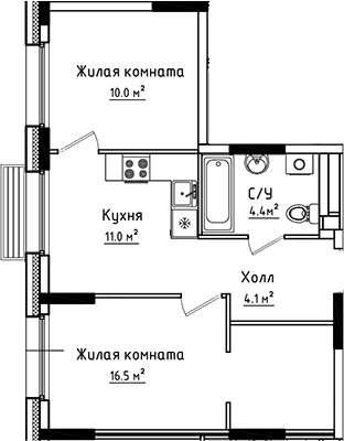Планировка — Коллекция, 2-комн., 46 м²
