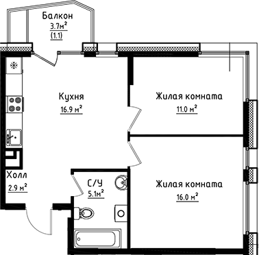 Планировка — Коллекция, 2-комн., 52 м²