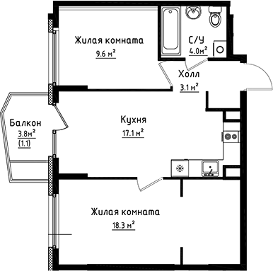 Планировка — Коллекция, 2-комн., 52 м²