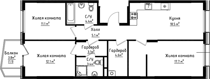 Планировка — Коллекция, 3-комн., 80 м²