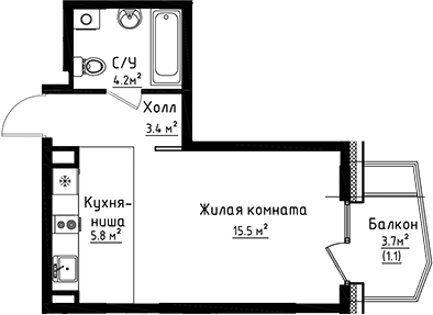 Планировка — Коллекция, Студия, 29 м²