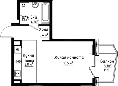 Планировка — Коллекция, Студия, 29 м²