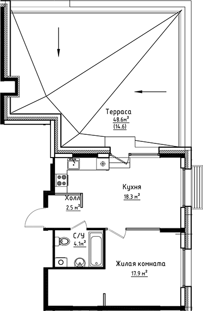 Планировка — Коллекция, 1-комн., 43 м²