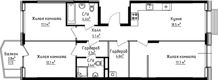 Планировка — Коллекция, 3-комн., 80 м²