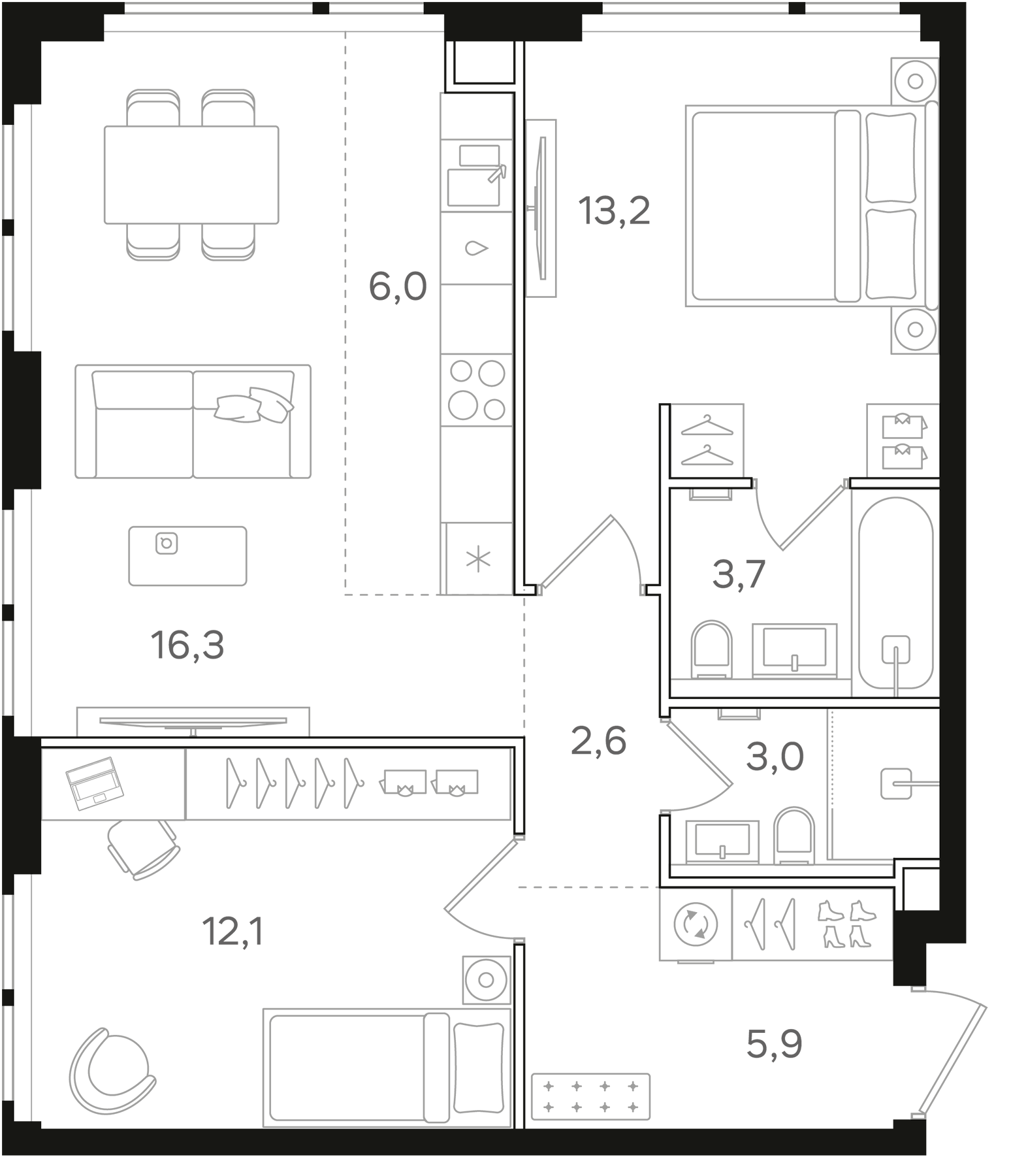 Планировка — Назаре. Мангазея в Богородском, 3-комн., 63 м²