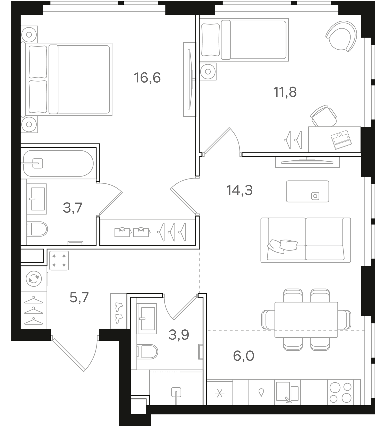 Планировка — Назаре. Мангазея в Богородском, 3-комн., 62 м²