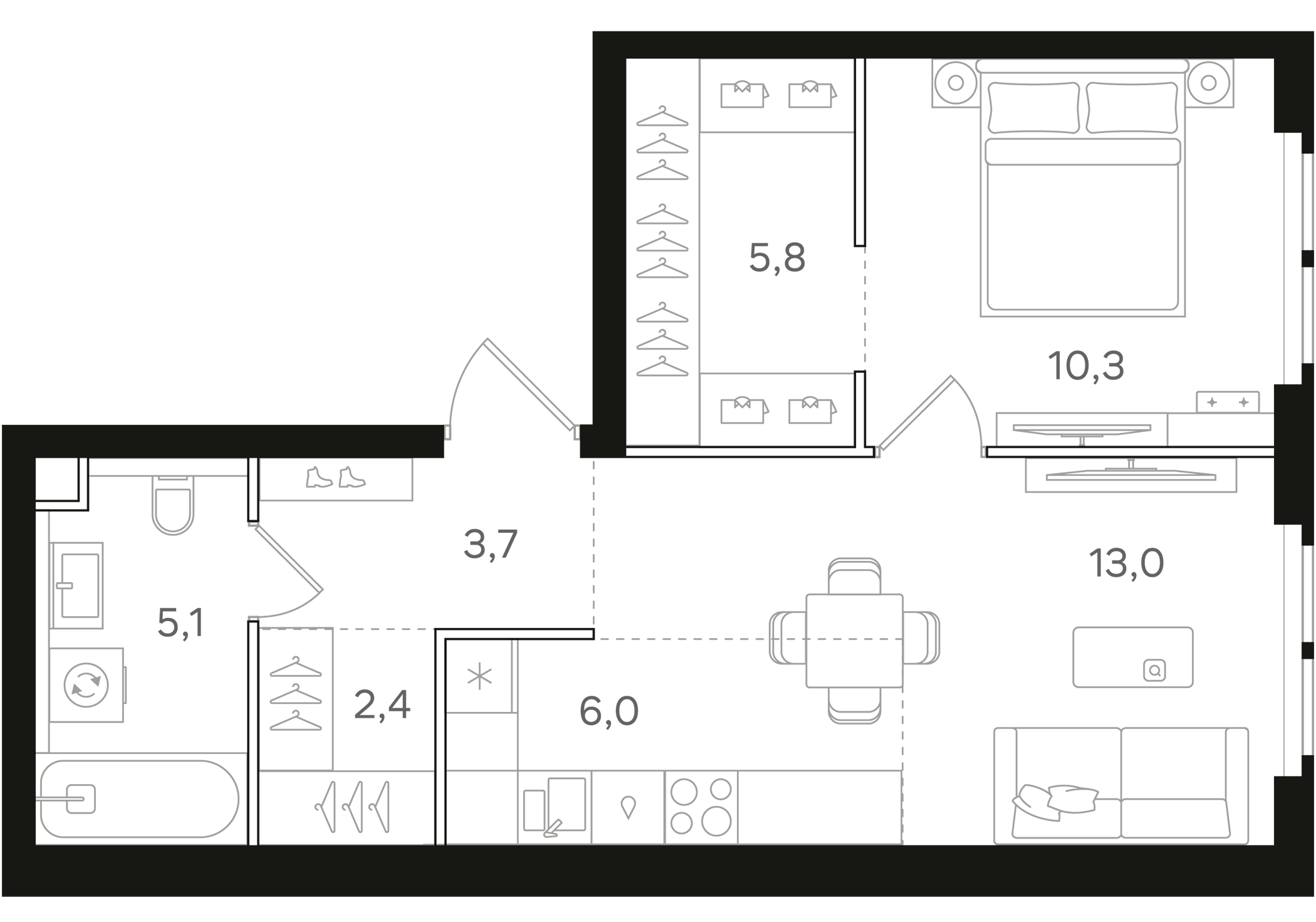 Планировка — Назаре. Мангазея в Богородском, 2-комн., 46 м²