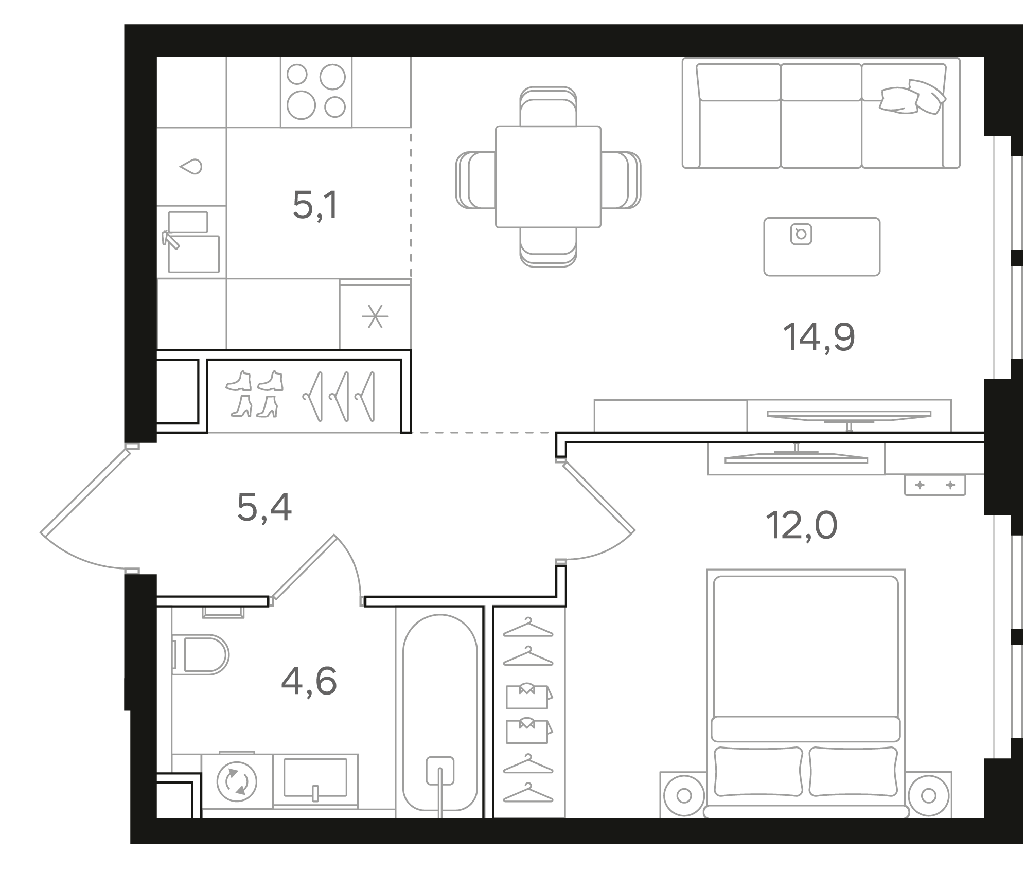 Планировка — Назаре. Мангазея в Богородском, 2-комн., 42 м²