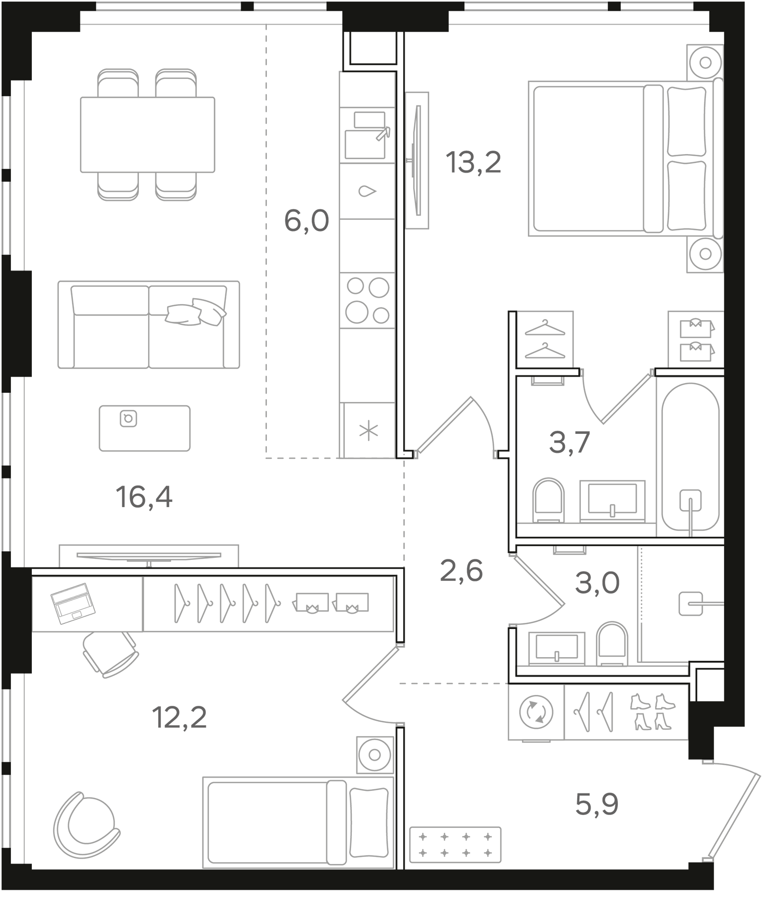 Планировка — Назаре. Мангазея в Богородском, 3-комн., 63 м²