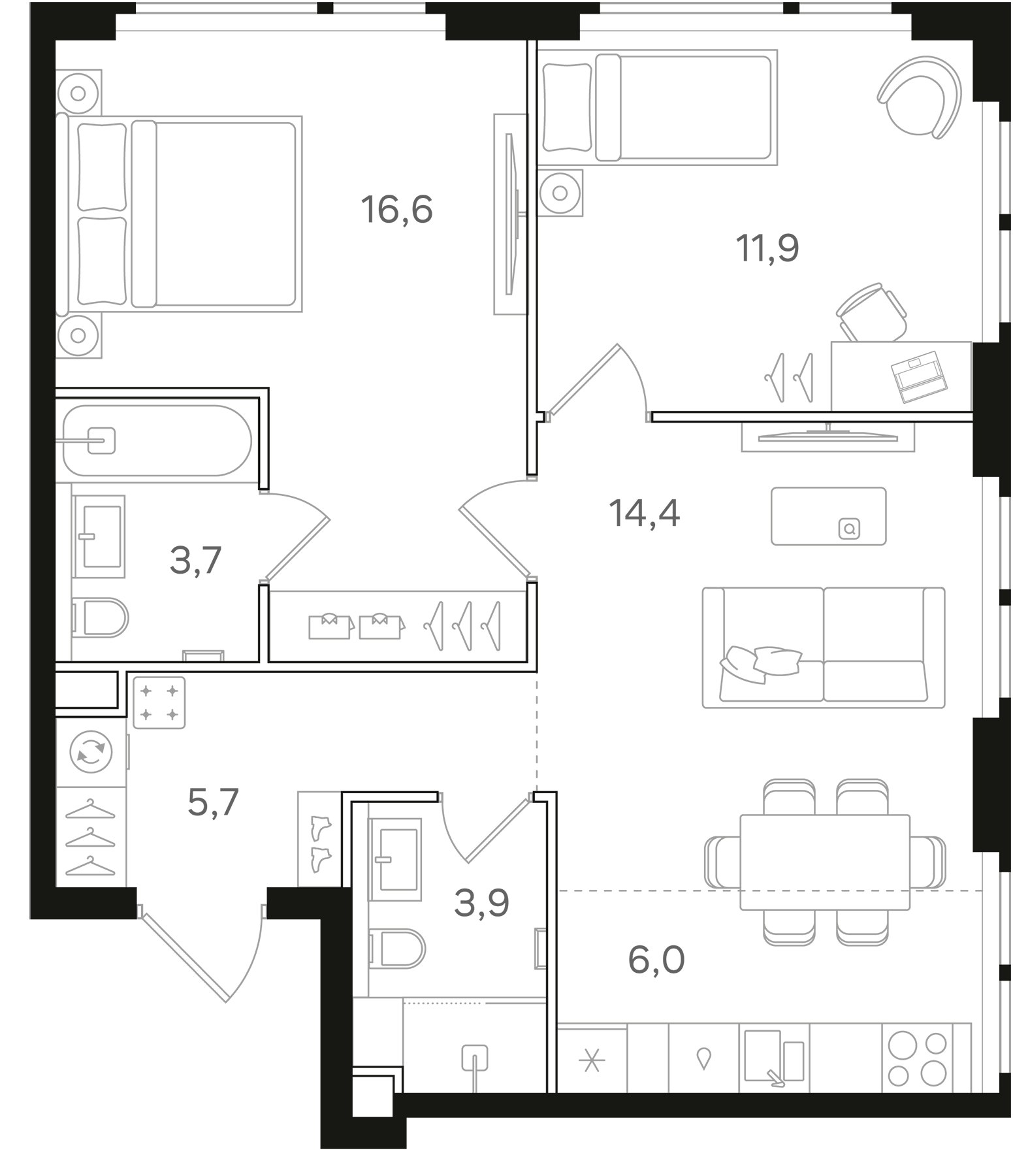 Планировка — Назаре. Мангазея в Богородском, 3-комн., 62 м²