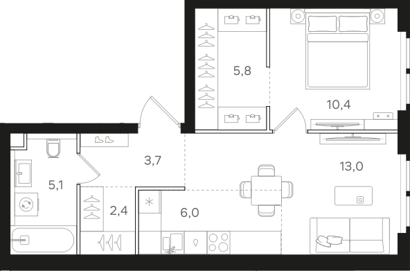Планировка — Назаре. Мангазея в Богородском, 2-комн., 46 м²