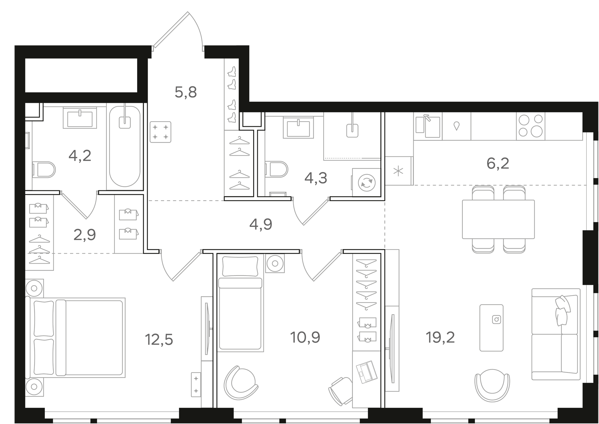 Планировка — Назаре. Мангазея в Богородском, 3-комн., 71 м²