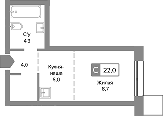 Планировка — Сити квартал Отрада, Студия, 22 м²