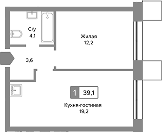 Планировка — Сити квартал Отрада, 2-комн., 39 м²