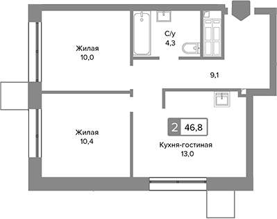 Планировка — Сити квартал Отрада, 3-комн., 47 м²