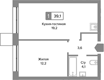 Планировка — Сити квартал Отрада, 2-комн., 39 м²